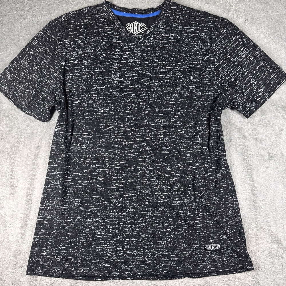 Brooklyn BKC Men's V-Neck T-Shirt Black 2XL Slim Fit Stretch Poly Cotton